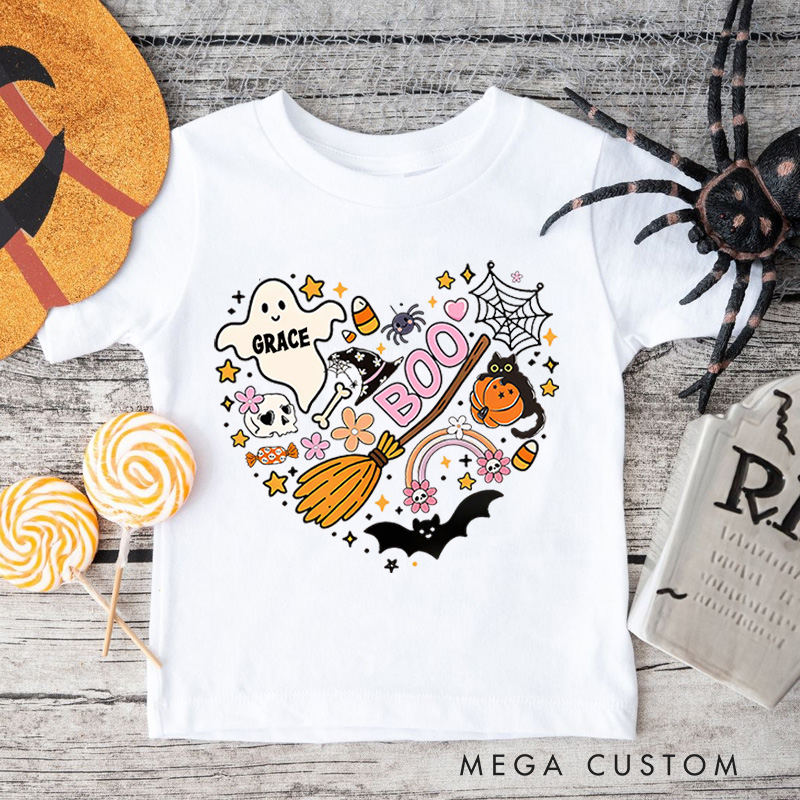Personalized Halloween Heart Shirt for Kids Happy Halloween Kids Shirt Halloween Witch Tee 