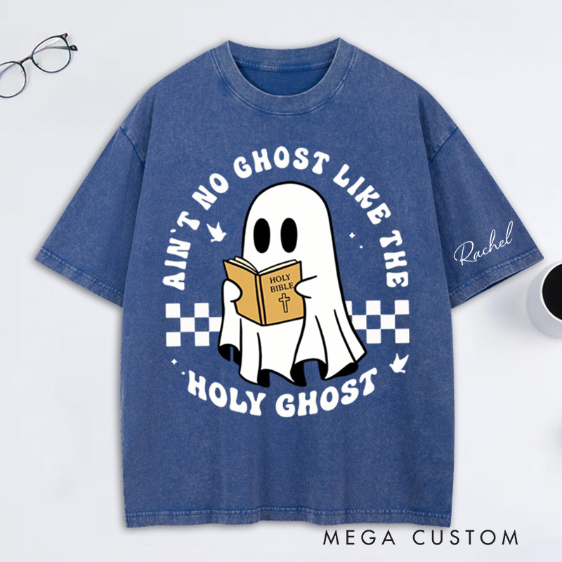 Personalized Ghost with Bible Washed T-Shirt Retro Shirt with Name Halloween Gift Christian Gift
