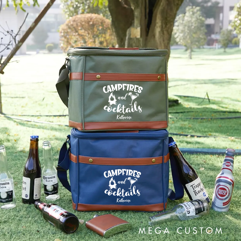 Personalized Outdoor Cooler Bag Custom Camping Picnics Bag Campfires and Cocktails Beer Cooler Bag with Name Gift for Outdoor Enthusiasts