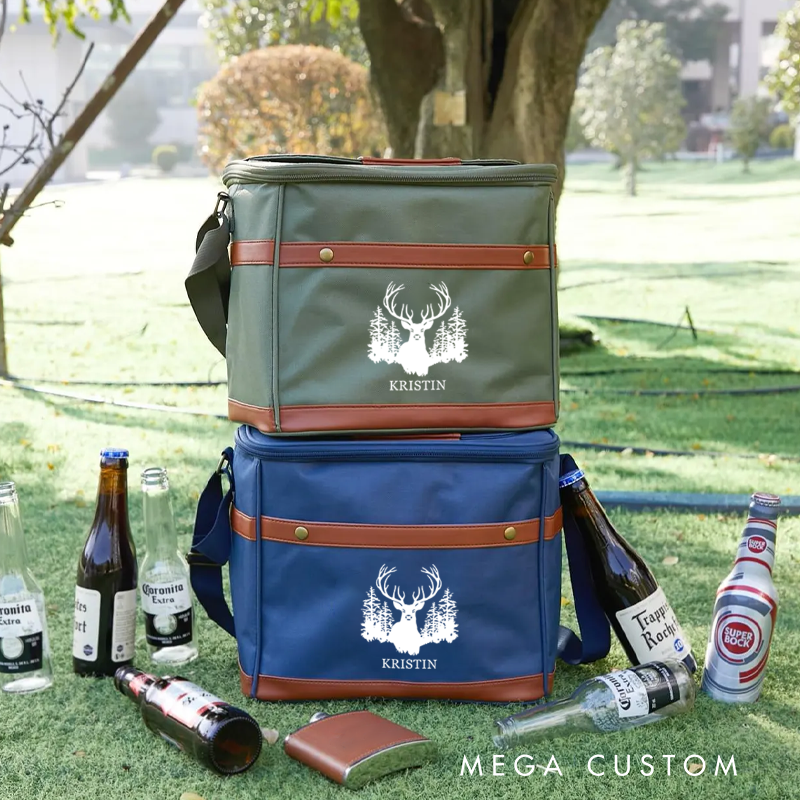 Personalized Deer and Forest Themed Cooler Bags Outdoor Camping Picnics Bag Drinks Beer Cooler Bag Gift for Hunters Outdoor Enthusiasts