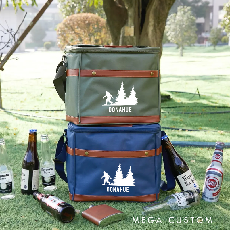 Personalized Beer Cooler Bag Custom Hiking Camping Picnic Bag Bigfoot and Forest Cooler Bags Best Gift for Outdoor Enthusiasts