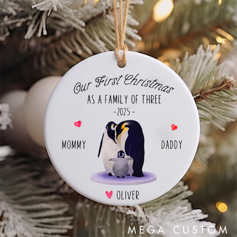 Personalized Family Christmas Ornaments Celebrating Our First Christmas as a Joyful Family of Three for Baby's First Christmas