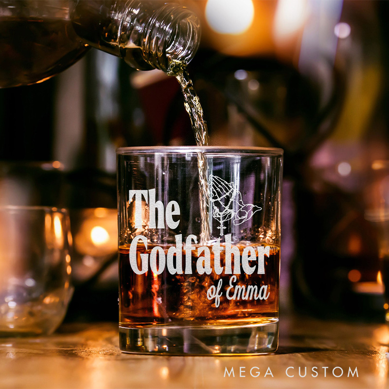 Personalized the Godfather 10.5 oz Fashioned Rock Whiskey Glass with Title and Name Godparent Gift Communion Baptism Gift Best Gift for Godfather