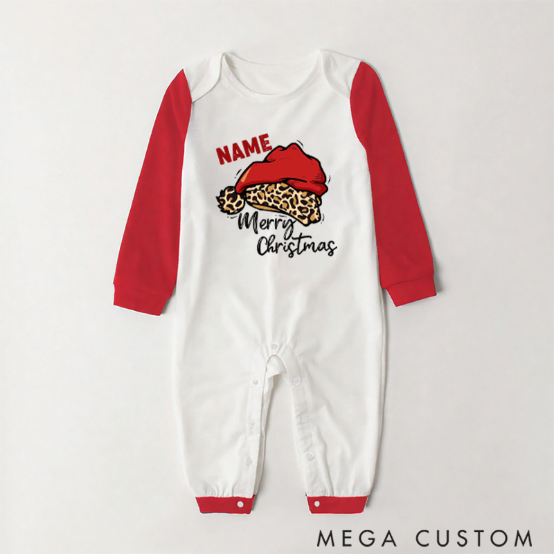 Personalized Family Christmas Gift Leopard Santa Hat Pattern Design Family Matching Pajamas
