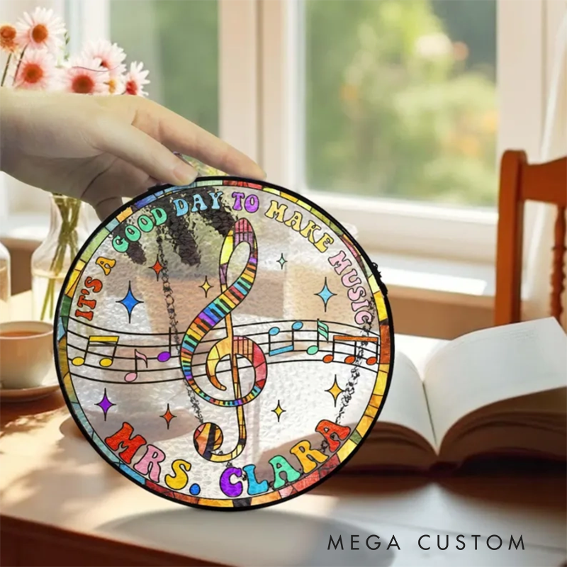 Personalized Name Musical Instrument Stained Glass Suncatcher Music Lover Gift Treble Clef Window Decor