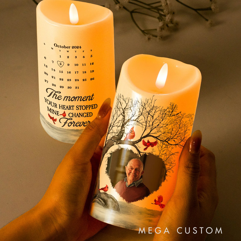 Personalized Photo LED Candle The Moment Your Heart Stopped Mine Changed Forever Custom Memory Flameless LED Candle Sympathy Gift