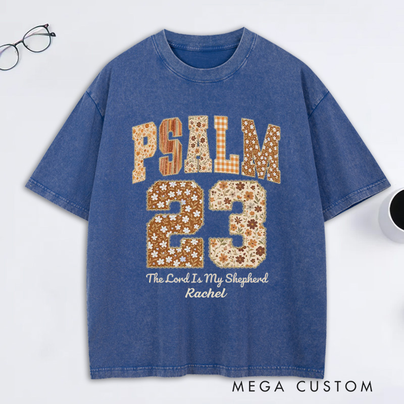 Personalized Psalm 23 the Lord is My Shepherd Bible Verse Washed T-Shirt with Name Retro Fall Faith Shirt Thanksgiving Christian Gift