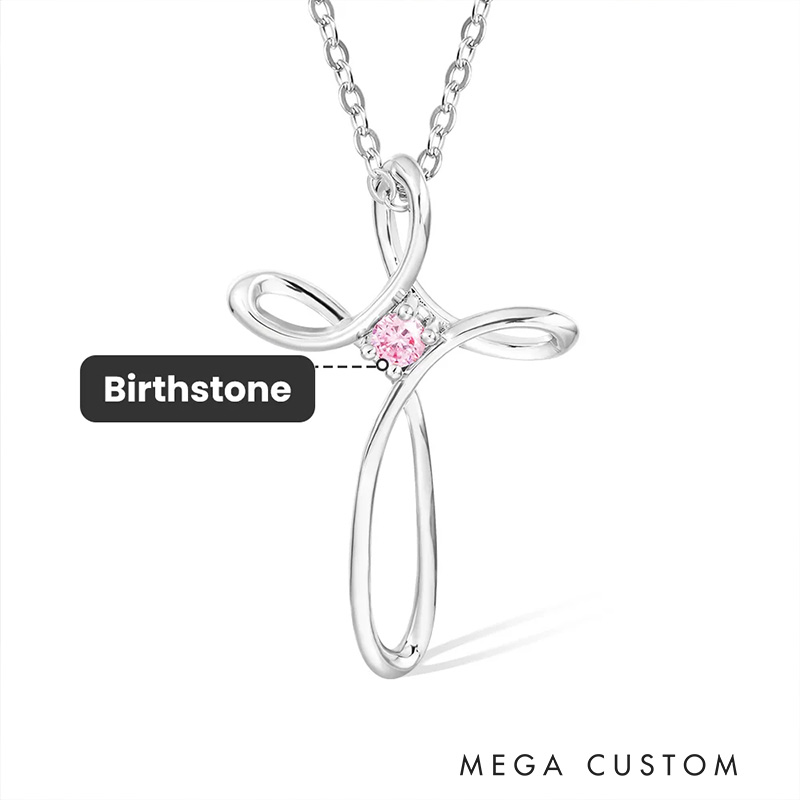 Personalized 1-5 Birthstone Cross Pendant Necklace Mother's Day Gift for Mom Birthday Religious Gift for Women