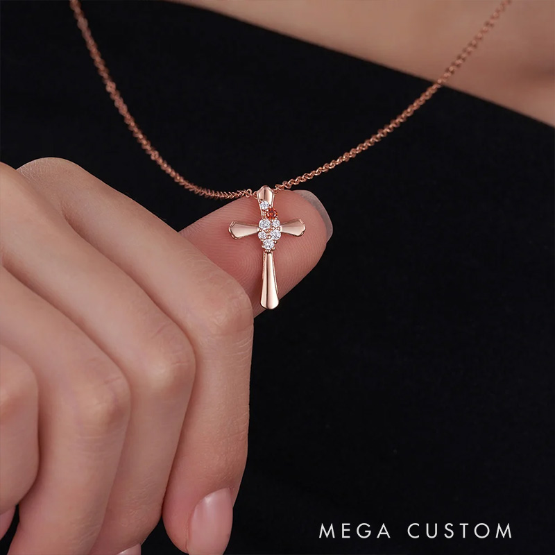 Personalized Dainty Zircon Cross Necklace with 1-4 Birthstones Religious Jewelry Birthday Baptism Mother's Day Gift for Women Christian