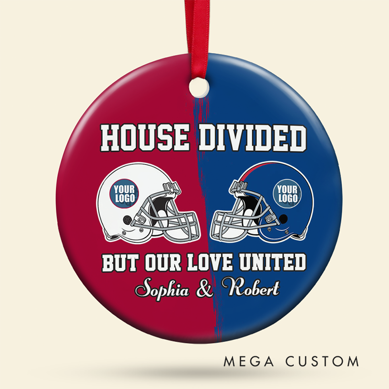 Personalized American Football Christmas Ornament for Couples with Custom Team Logos and Names