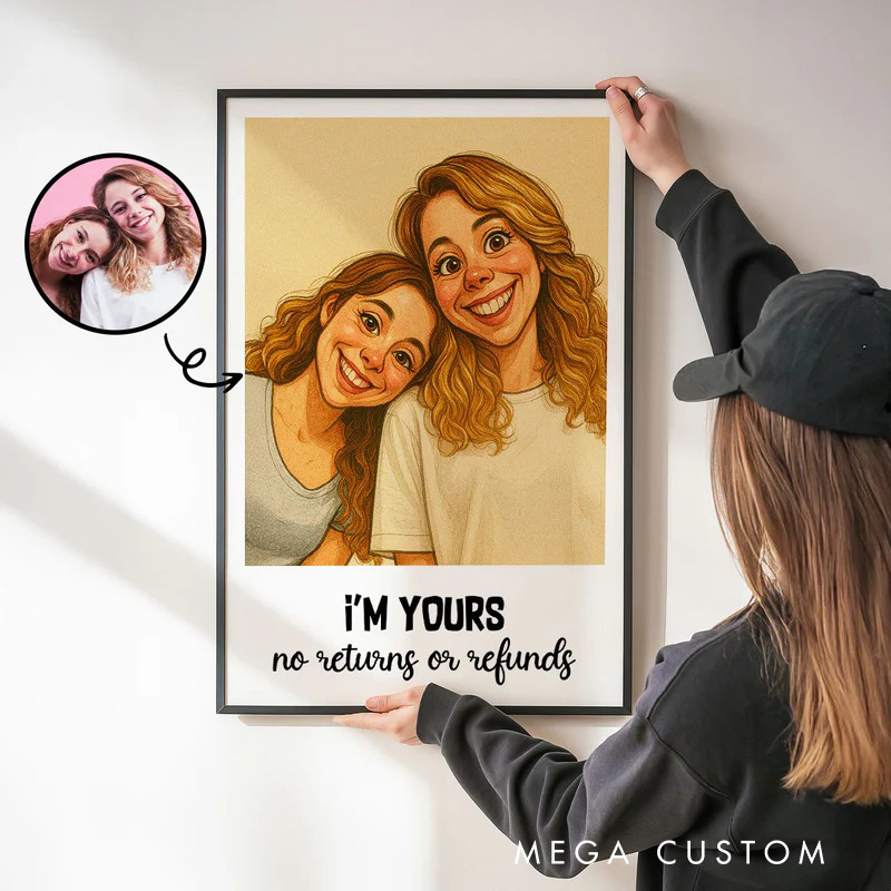 Personalized Caricature Couple Portrait Wall Art For Couples Anniversary Poster Without Frame Custom Art Lover Gift Custom Portrait