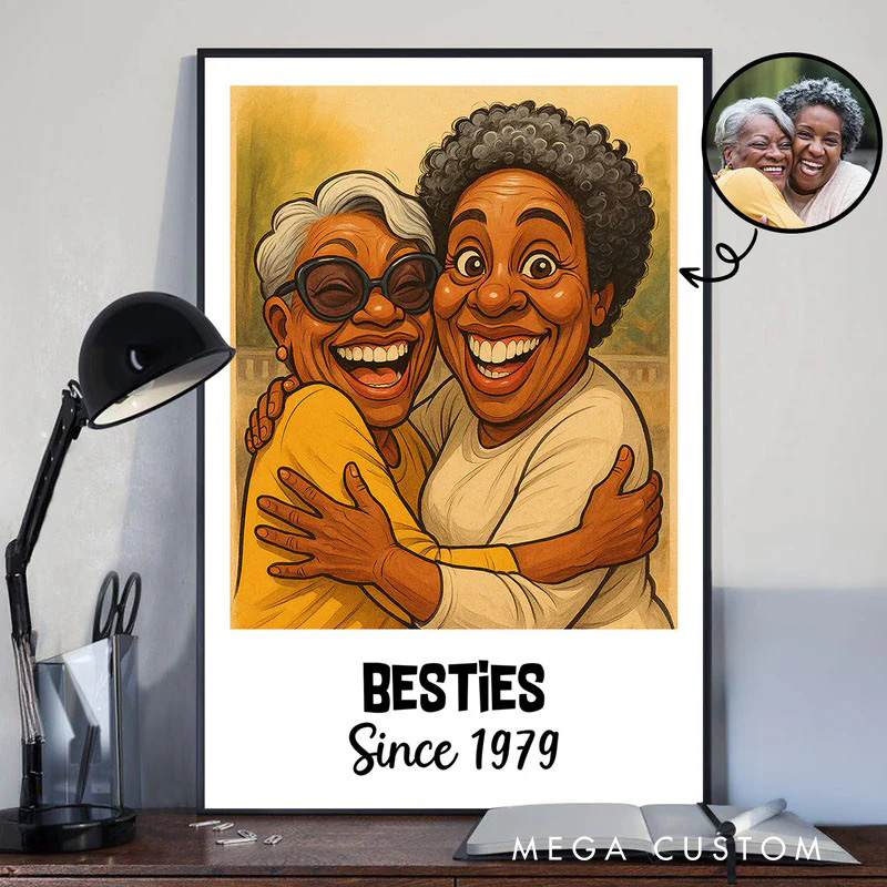 Personalized Caricature Friends Portrait Wall Art For Bestie Partner Poster Without Frame Custom Art Lover Gift Custom Portrait