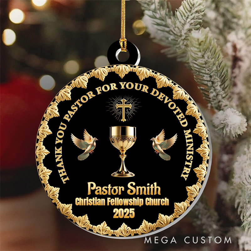 Personalized Thank You Pastor for Your Devoted Ministry Acrylic Ornament with Name Church and Date Religious Gift Christian Gift Pastor Gift