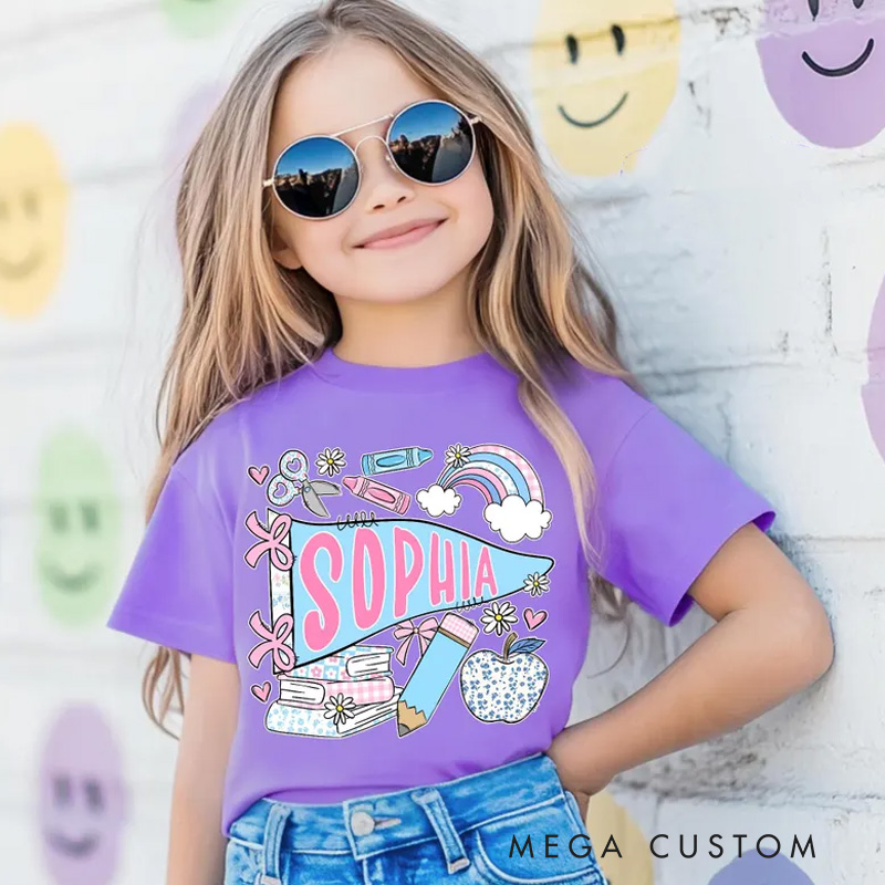 Personalized Pennant Name School Shirt for Kids Cute Back To School Girls Shirt First Day of School Tee Toddler First Day Tee
