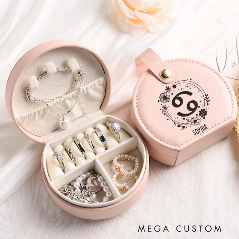 Personalized Leather Zodiac Sign Jewelry Case Zodiac Moon Gift Zodiac Leather Travel Case Gift for Her