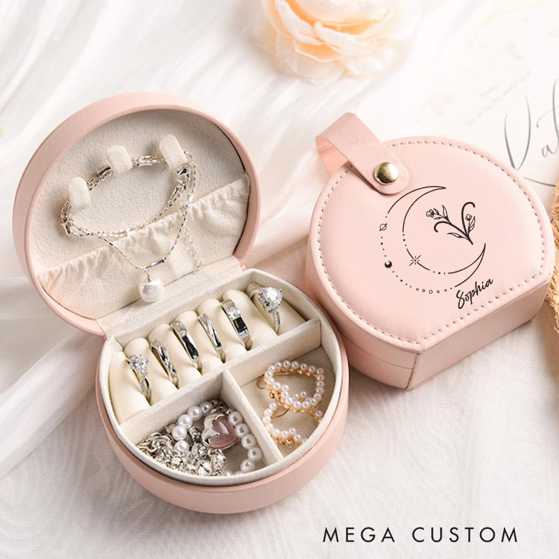 Personalized Leather Zodiac Sign Jewelry Case Zodiac Moon Gift Zodiac Leather Travel Case Gift for Her