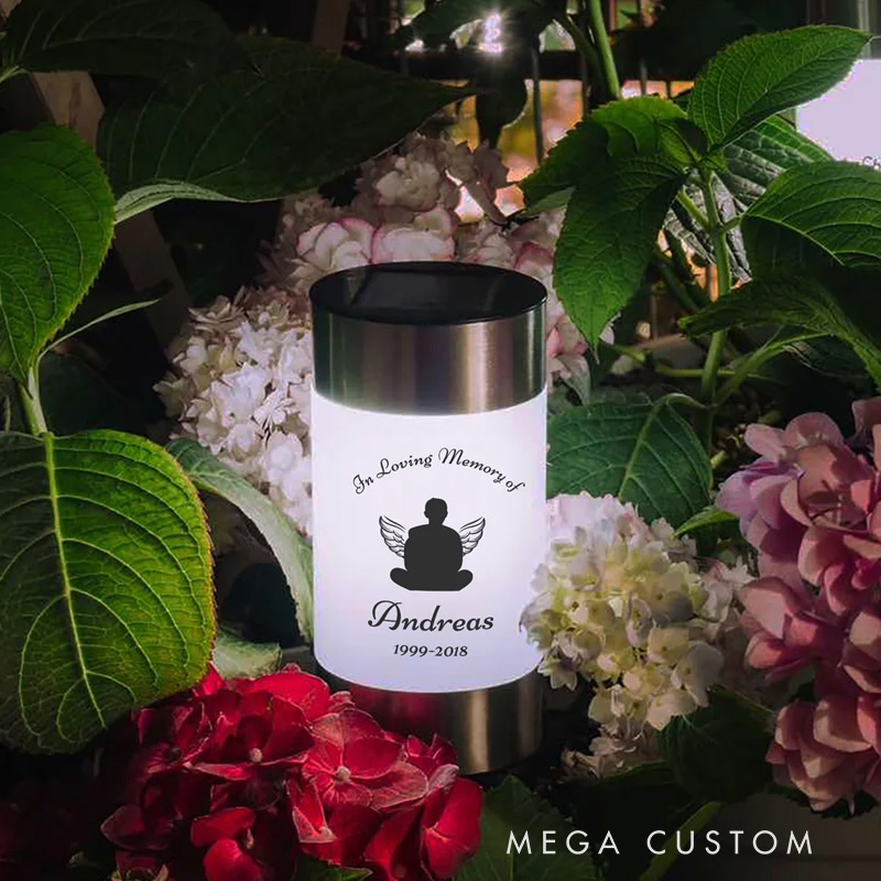 Personalized Angel Wing Footprint Character Silhouette Solar Garden Light with Name and Date Garden Decor Memorial Sympathy Gift for Loss of Loved One