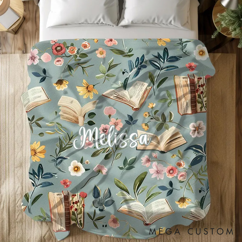 Personalized Floral Book Throw Blanket Custom Reading Nook Blanket with Name Books Reading Blanket Book Lover Gift Librarian Gift