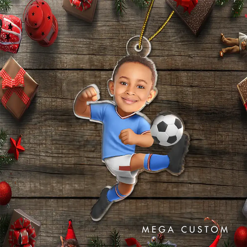 Personalized American  Football Player Acrylic Christmas Ornament with Custom Team Name, Name, and Number
