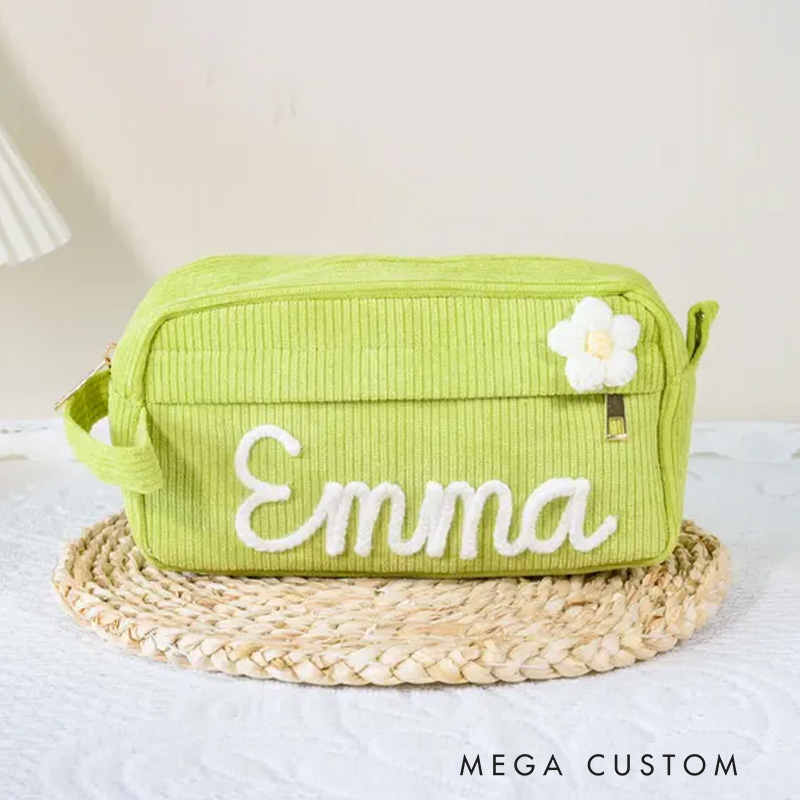 Personalized Yarn Name Pencil Case Crochet Flower Detail Back to School Gift