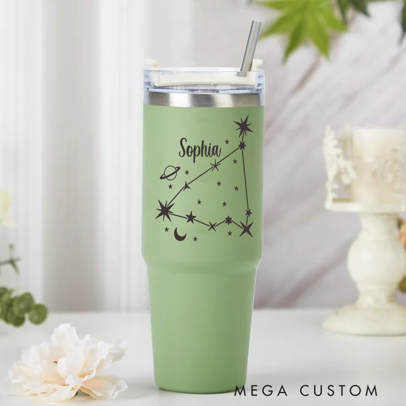 Personalized Stainless Steel Cup with Straw Custom Insulated Tumbler With Zodiac Signs Custom Insulated Tumbler With Name Birthday Gift