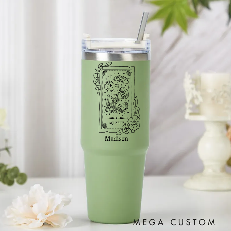 Personalized Zodiac Sign tainless Steel Cup with Straw Custom Insulated Tumbler Zodiac Personalized Birthday Gift Astrology Gift Celestial Moon Gifts Christmas Zodiac Gift