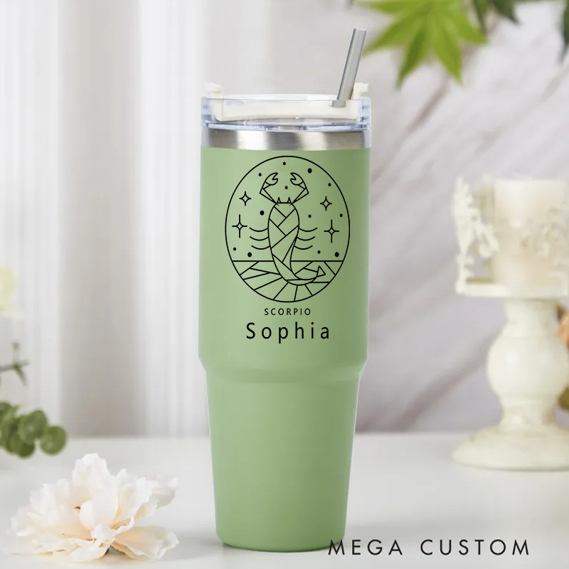 Personalized Zodiac tainless Steel Cup with Straw Custom Insulated Tumbler With Name Horoscope Iced Custom Astrology Cup Birthday Gift
