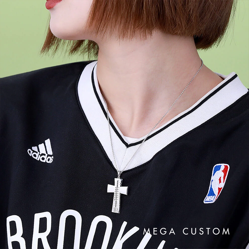 Personalized Football Cross Pendant Necklace with Custom Number Design