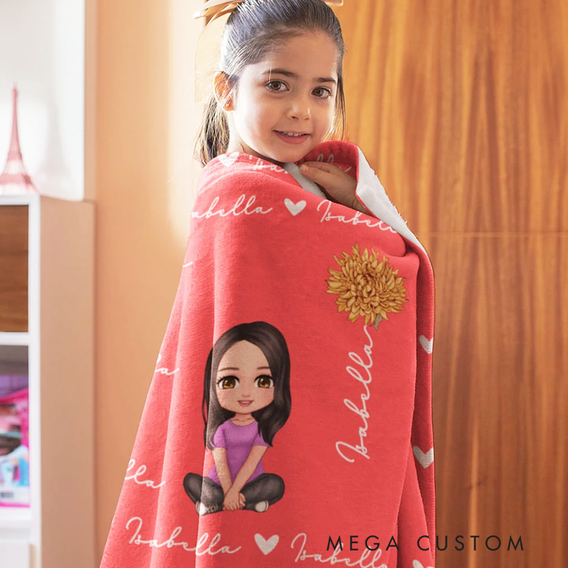 Personalized Blankets with Names Cartoon Character Heart Birth Flower Fleece Blanket for Kids