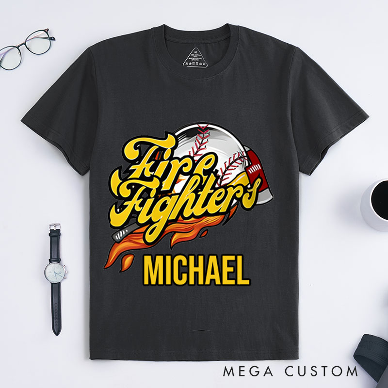 Personalized Firefighter T-Shirts Firefighters Baseball Themed Fashion Design T-Shirts