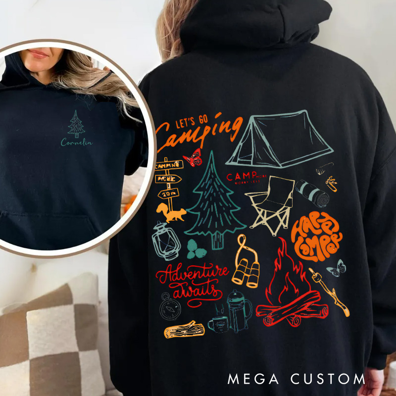 Personalized Happy Camper Hoodie Sweatshirt Outdoorsy Nature Lover Classic Hoodie Camping Collage Sweat Travel Gift