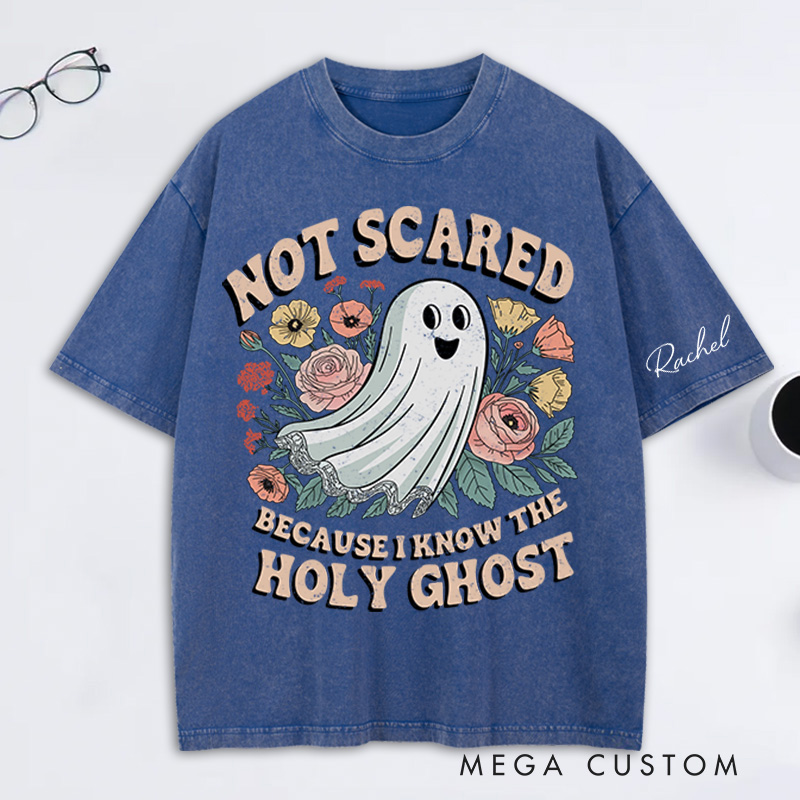 Personalized Holy Ghost Washed T-Shirt Retro Shirt with Name Halloween Gift Religious Gift for Christians