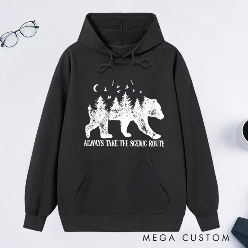 Personalized Bear Mountains Hoodie Hiking Hooded Sweatshirt Outdoors Nature Lover Classic Hoodies Gift for Outdoors Adventure