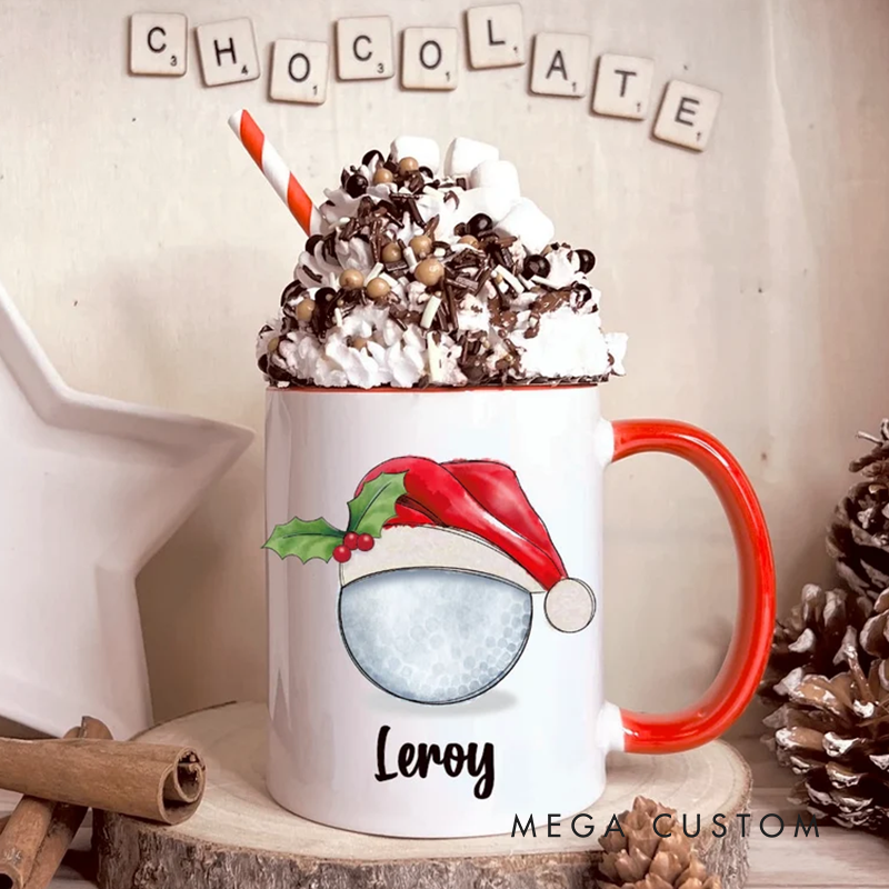 Personalized Christmas Mug with Sports Theme and Custom Name Design