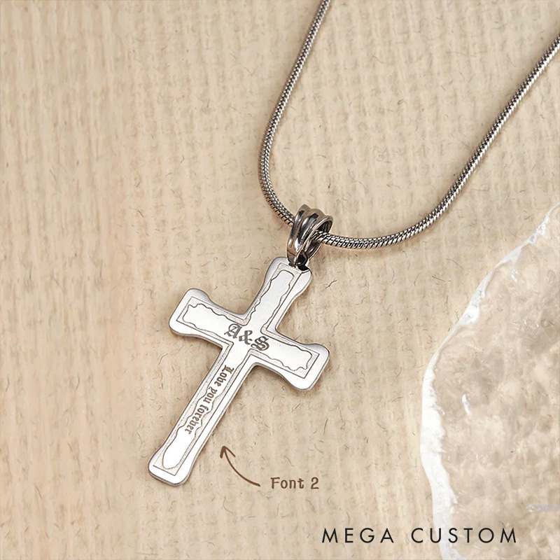 Personalized Cross Necklace with Engraved Text Religious Jewelry Baptism Christmas Gift for Men