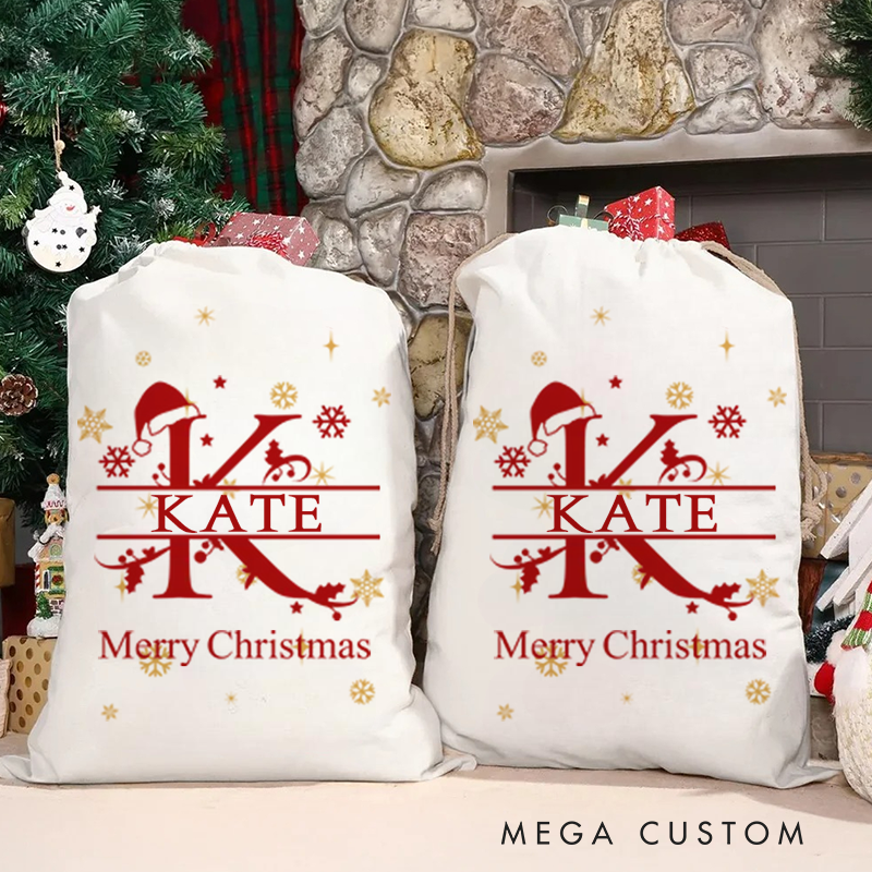 Personalized Christmas Monogram Sack with Name Text and Year Christmas Decor Party