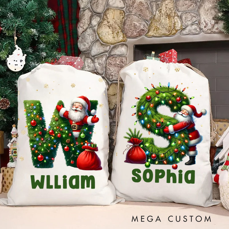 Personalized Cute Elf Christmas Bag with Initial and Name for a Joyful Holiday Celebration