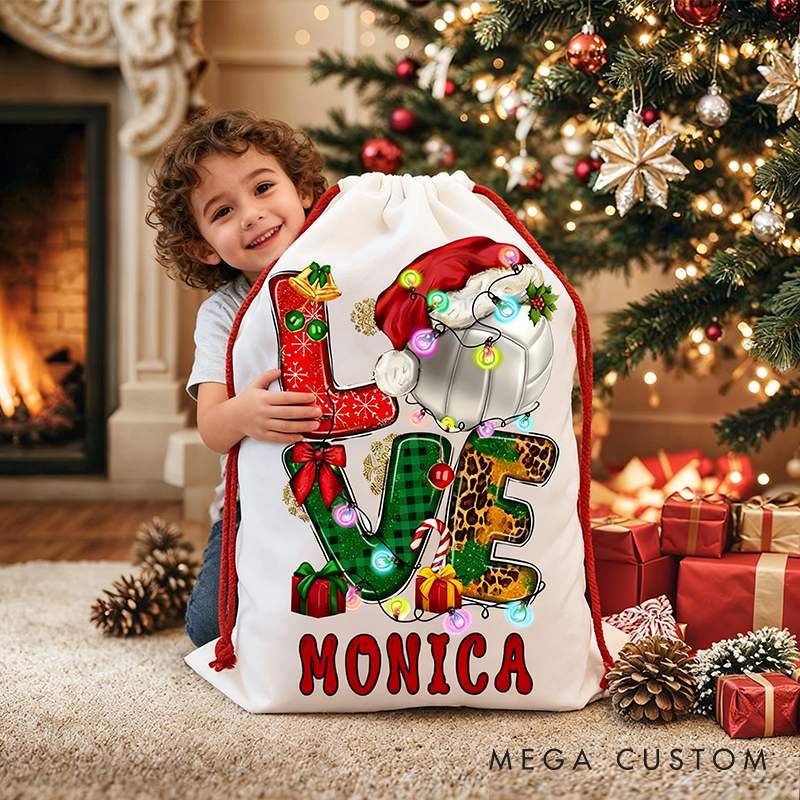 Personalized "Love Volleyball" Christmas Sack with Custom Name