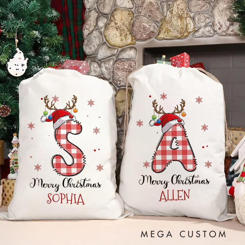 Personalized Santa Sack Drawstring Gifts Bag with Name Merry Christmas Party Favors Gift