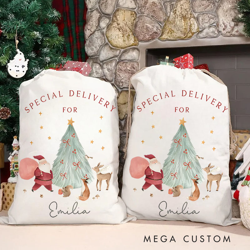 Personalized Santa and Reindeer Christmas Bag with Special Delivery Message and Name for a Magical Holiday