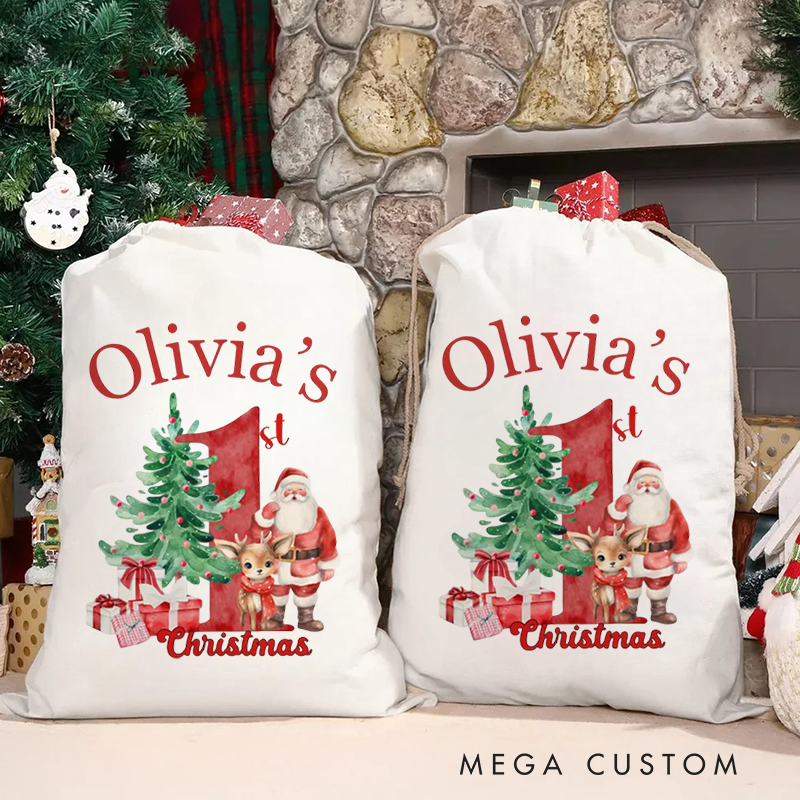 Personalized Santa Christmas Sack Custom Initial Name Christmas Sacks Large Letter Christmas Eve Bag Christmas Gifts Bag