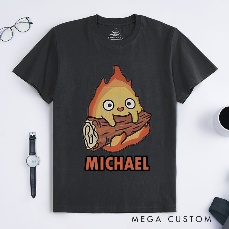 Personalized Firefighter T-Shirts Cute Flame with Log Character Fashion Design T-Shirts