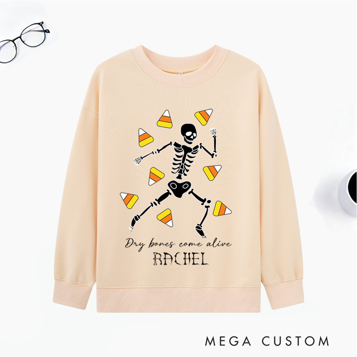 Personalized Halloween Skeleton Pumpkin Candy Classic Sweatshirt with Name Halloween Gift for Women and Men