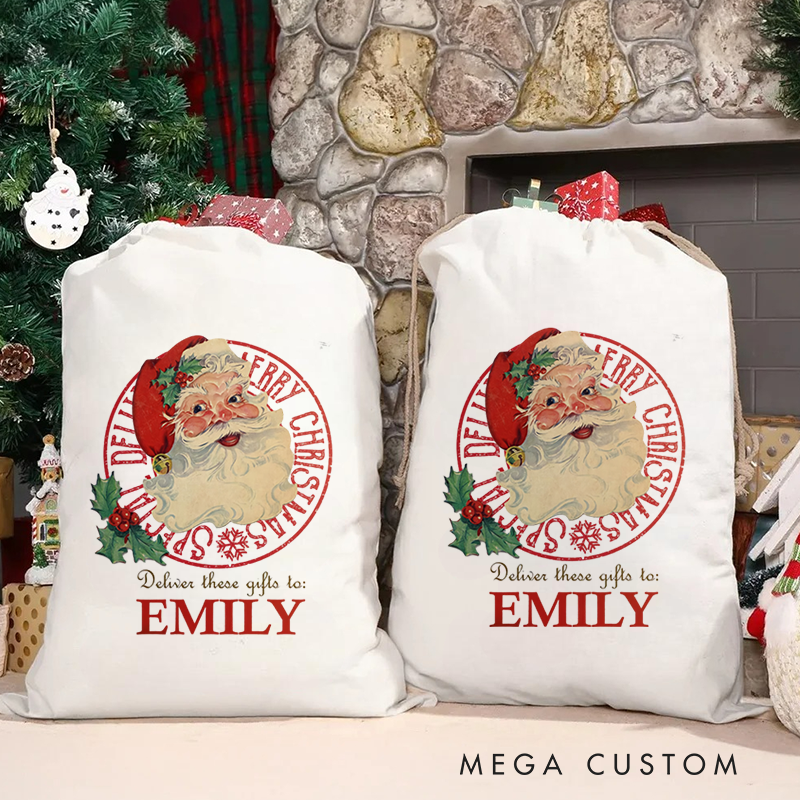 Personalized Santa Sack Drawstring Gifts Bags with Name Merry Christmas Party Favors Gifts
