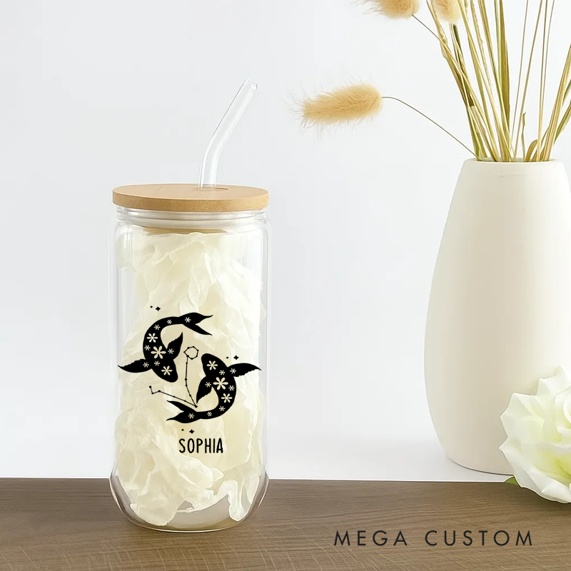 Personalized Floral Tumbler With Zodiac Signs Custom Coffee Cup Custom Floral Tumbler With Name Birthday Gift