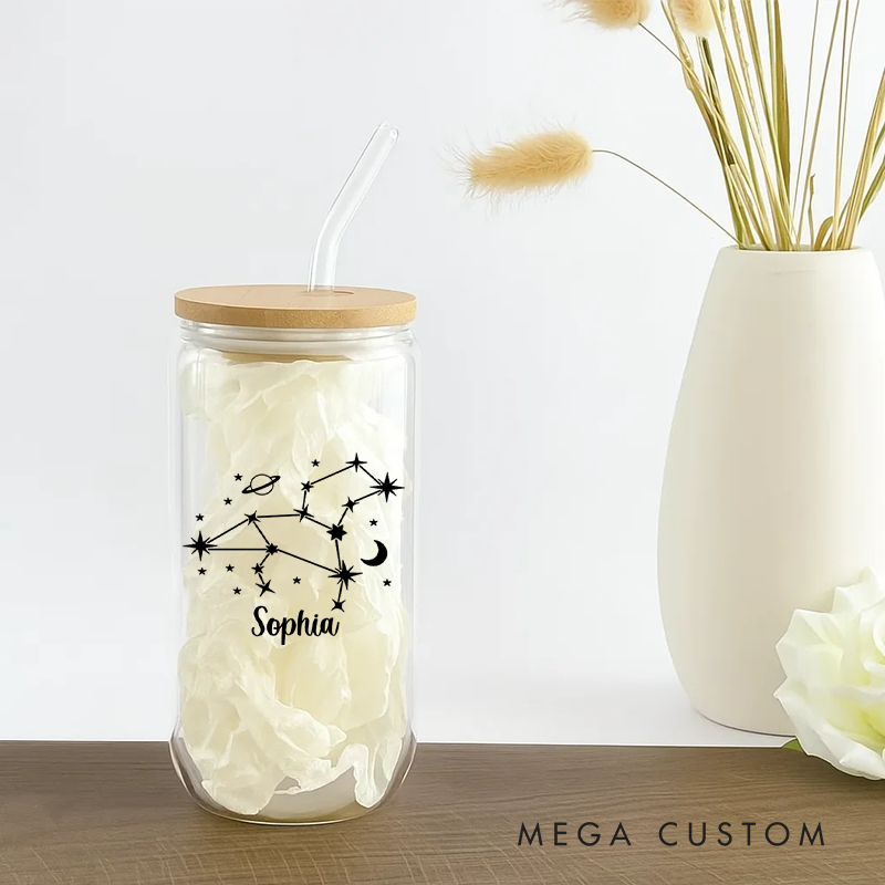 Personalized Water Glasses Tumbler With Zodiac Signs Custom Coffee Cup Custom Water Glasses Tumbler With Name Birthday Gift