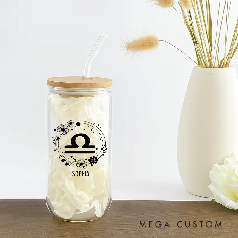 Personalized Water Glasses Tumbler With Zodiac Signs Custom Coffee Cup Custom Water Glasses Tumbler With Name Birthday Gift