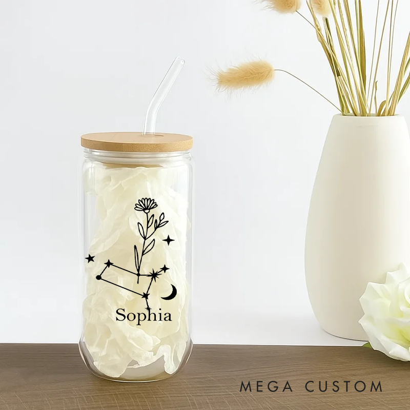 Personalized Floral Tumbler With Zodiac Signs Custom Coffee Cup Custom Floral Tumbler With Name Birthday Gift