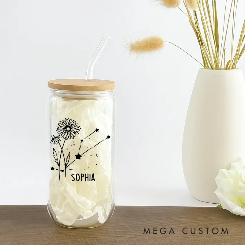 Personalized Water Glasses Tumbler With Zodiac Signs Custom Coffee Cup Custom Water Glasses Tumbler With Name Birthday Gift
