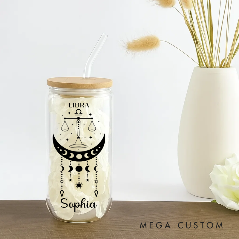 Personalized Zodiac SignWater Glasses Tumbler Coffee Tumbler Zodiac Personalized Birthday Gift Astrology Gift Celestial Moon Gifts